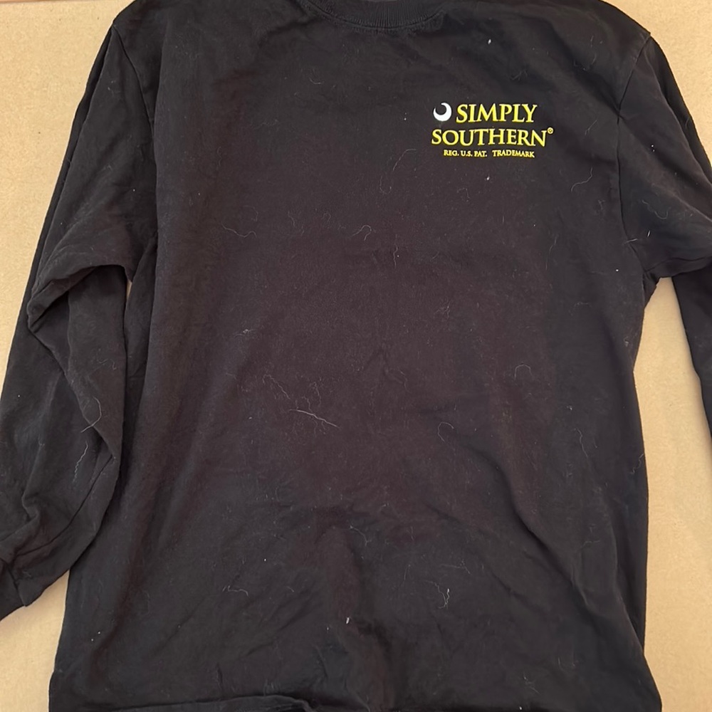 Simply southern black and gold long sleeve shirt with dog on back